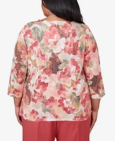 Alfred Dunner Plus Sedona Sky Watercolor Knotted Neck Floral Top