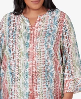 Alfred Dunner Plus Size Sedona Sky Vertical Button-Down Stripe Top