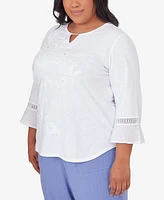 Alfred Dunner Plus Size Blue Bayou White Floral Top