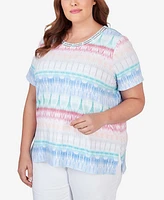 Alfred Dunner Plus Size Biadere Double Strap Short Sleeve Tee