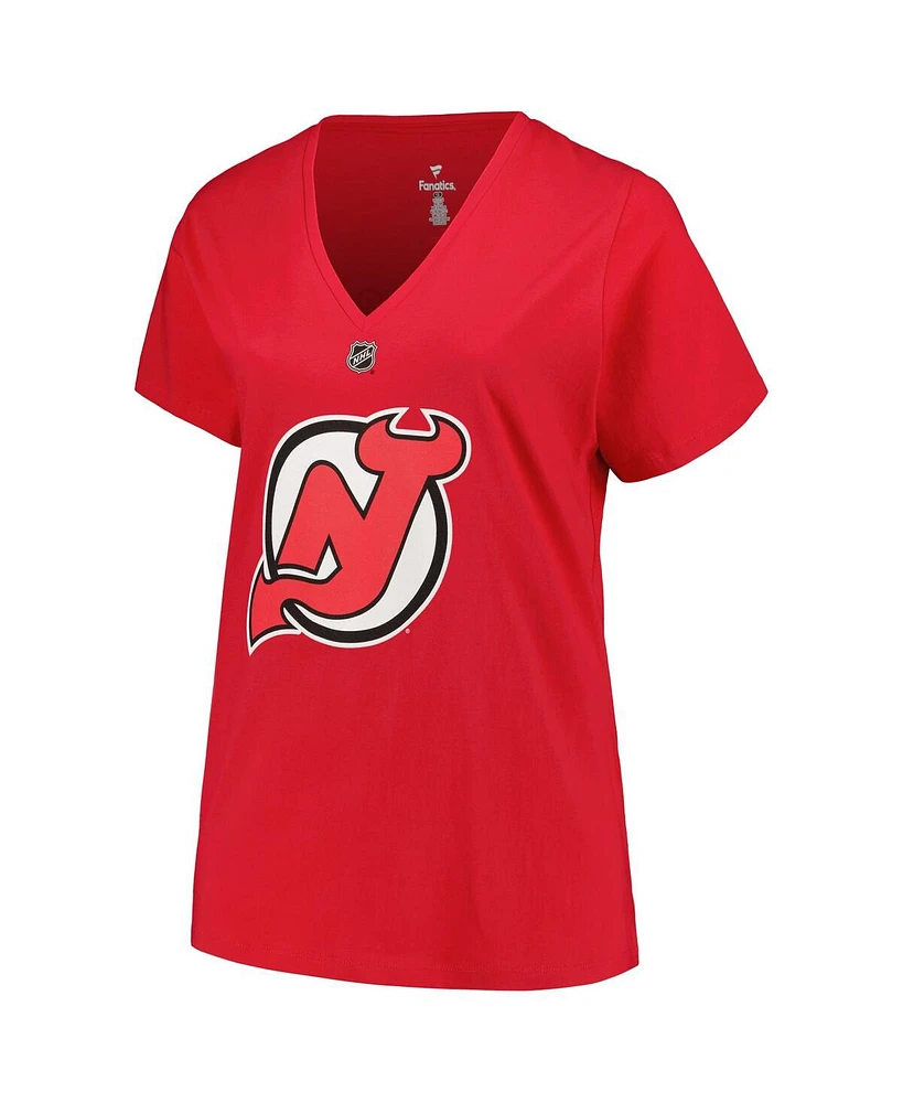 Fanatics Branded Women's Jack Hughes Red New Jersey Devils Plus Size Name Number T-Shirt