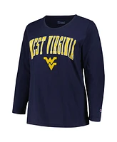 Profile Women's Navy West Virginia Mountaineers Plus Size Arch Over Logo Scoop Neck Long Sleeve T-Shirt