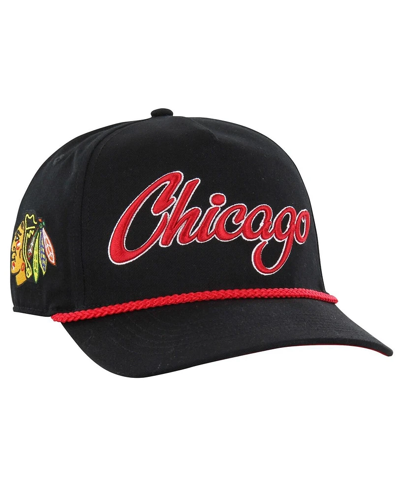 47 Brand Men's Black Chicago Blackhawks Overhand Logo Side Patch Hitch Adjustable Hat