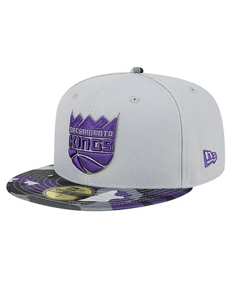 New Era Men's Gray Sacramento Kings Active Color Camo Visor 59Fifty Fitted Hat