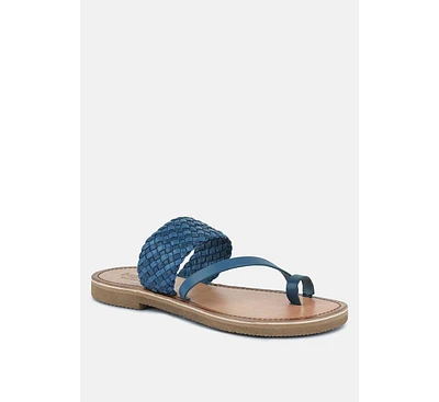 Rag & Co Isidora Mustard Braided Leather Flat Sandal