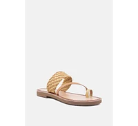 Rag & Co Isidora Mustard Braided Leather Flat Sandal