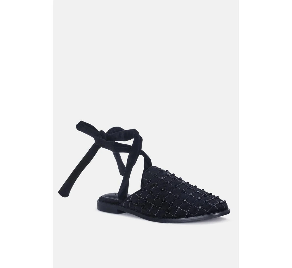 Rag & Co Asante Womens Crisscross Beaded Veil Velvet Mules