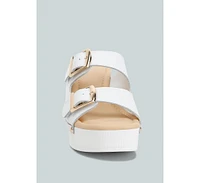 Rag & Co Kenna Dual Buckle Strap Sandals White