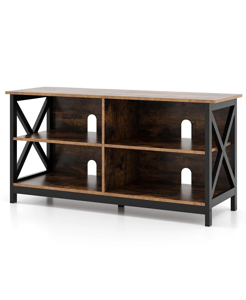 Slickblue Wooden Tv Stand Entertainment for TVs up to 55 Inch with X-Shaped Frame