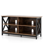 Slickblue Wooden Tv Stand Entertainment for TVs up to 55 Inch with X-Shaped Frame