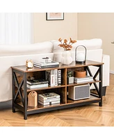Slickblue Wooden Tv Stand Entertainment for TVs up to 55 Inch with X-Shaped Frame