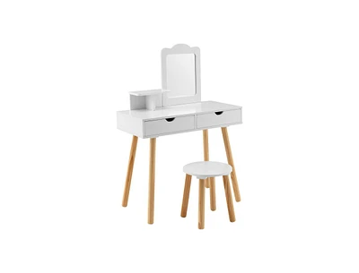 Slickblue Kid Vanity Table Chair Set with Mirror and 2 Large Storage Drawers-White