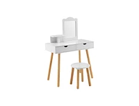 Slickblue Kid Vanity Table Chair Set with Mirror and 2 Large Storage Drawers-White