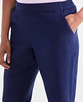 Charter Club Women's 100% Linen Solid Cropped Pull-On Pants, Created for Macy's