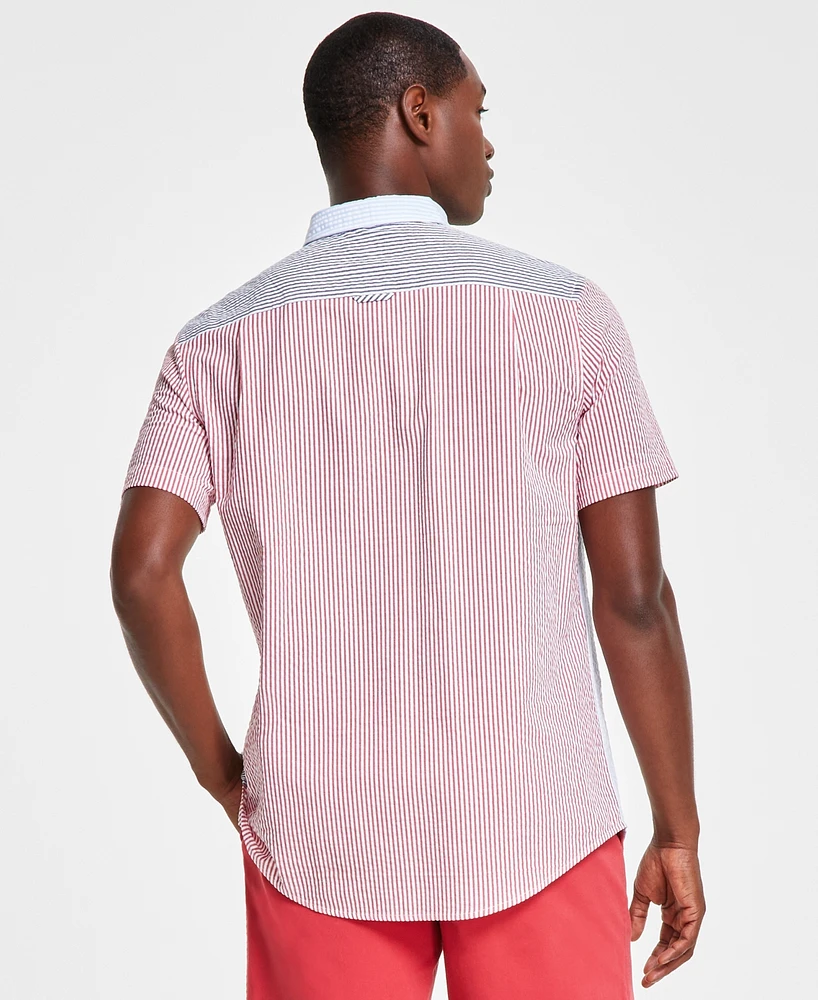 Club Room Men's Regular-Fit Colorblocked Button-Down Seersucker Shirt, Created for Macy's