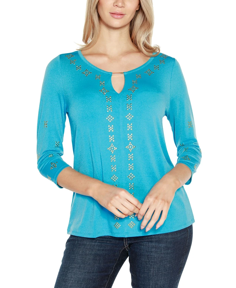 Belldini Women's Embellished Keyhole Knit Top