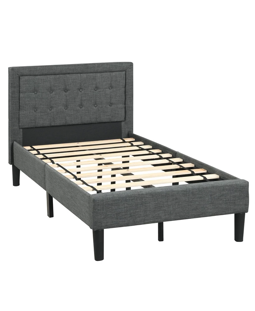 Twin Size Upholstered Bed Frame with Button Tufted Headboard