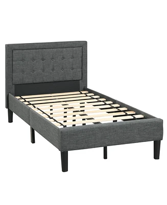 Slickblue Twin Size Upholstered Bed Frame with Button Tufted Headboard