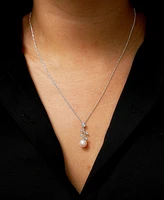 Cultured Freshwater Pearl (7mm) & Diamond (1/20 ct. t.w.) Vine 18" Pendant Necklace in Sterling Silver