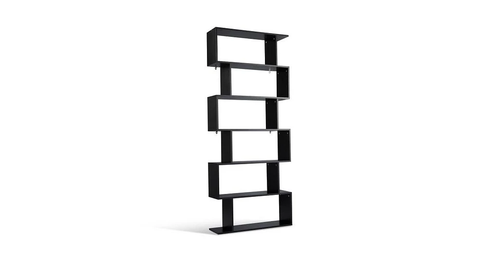 6-Tier S-Shaped Bookcase Z-Shelf Style Storage Bookshelf