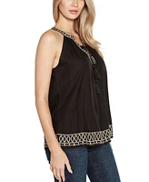 Belldini Women's Lurex Embroidered Keyhole Tank