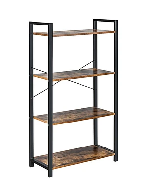 Slickblue 4-Tier Rustic Bookshelf Industrial Bookcase Diaplay Shelf Storage Rack-Brown