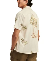 Lucky Brand Palm Tree Embroidered Short Sleeve Camp Collar Shirt