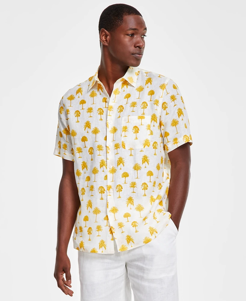 Club Room Men's Morocco Short Sleeve Palm Print Button-Front Linen Shirt, Created for Macy's