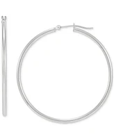 Polished Tube Medium Hoop Earrings in 10K White Gold, 1-5/8"