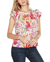 Belldini Women's Smocked Printed Floral Eyelet Top