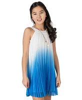 Rare Editions Big Girls Pleated Ombre Dress with Necklace, 2 Piece Set