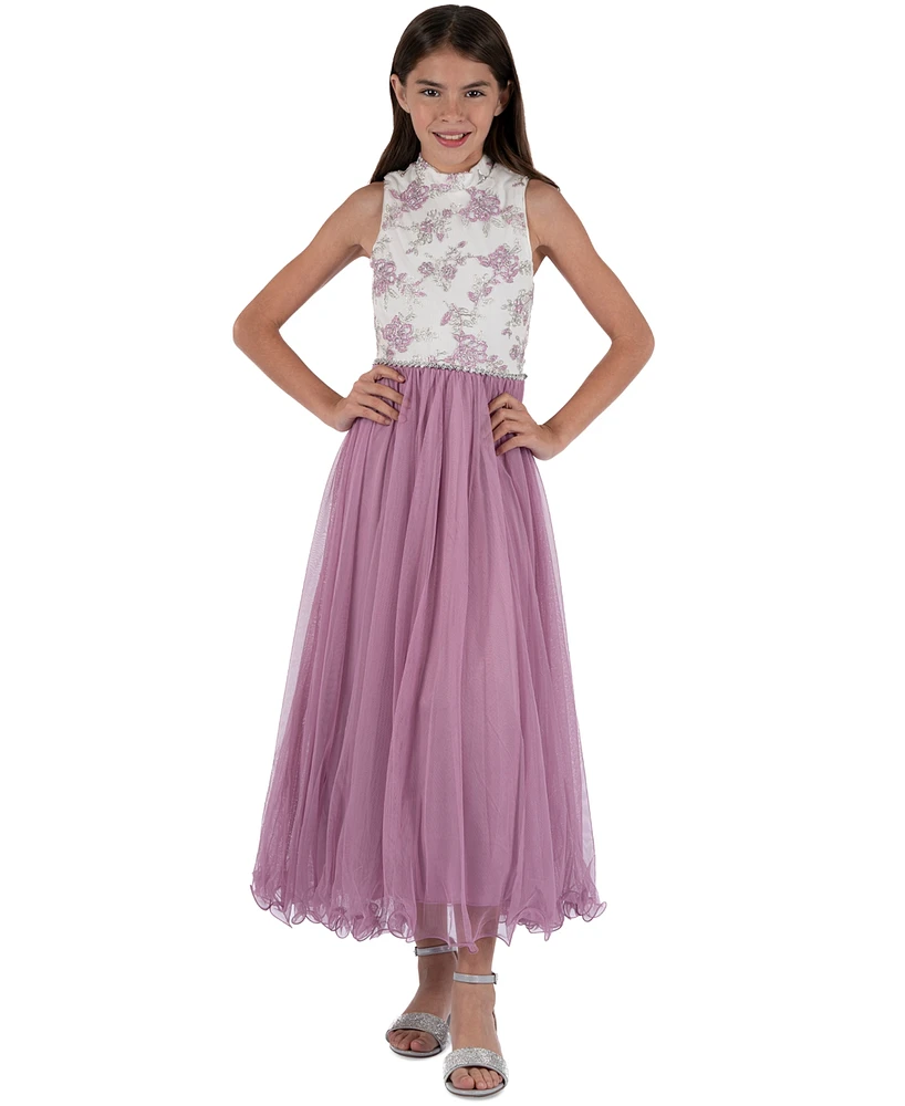 Speechless Big Girls Mock-Neck Tulle Maxi Dress