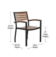 Chara 5 Piece Outdoor Synthetic Teak Poly Slat Table & Chairs Set - Steel Framed Table With Umbrella Hole & 4 Club Chairs