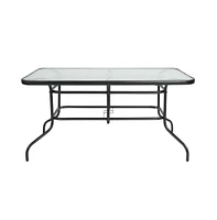 Patio Table & Chairs Set With Rectangular Metal Table With Tempered Glass Top And Stacking Chairs