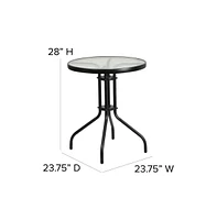 23.75" Round Tempered Glass Metal Table With Smooth Ripple Design Top