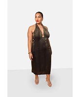 Rebdolls Plus Nala Snake Halter Ring Cut Out Midi Slip Dress