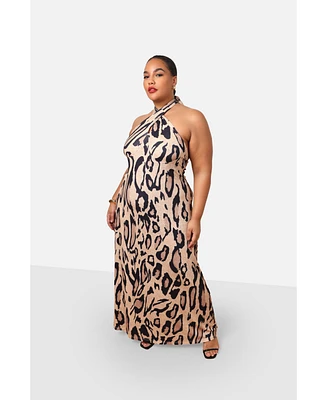 Rebdolls Plus Size Kenya Leopard Halter Maxi Slip Dress