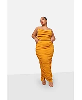 Rebdolls Plus Size Bebe Ruched Glitter Mesh Maxi Bodycon Skirt