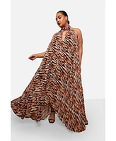 Rebdolls Plus Size Meryem Tiger Halter Neck Maxi Shift Dress