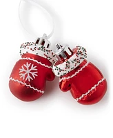 Holiday Lane Mini Red and White Shatterproof Mitten Ornaments, Set of 4, Created for Macy's