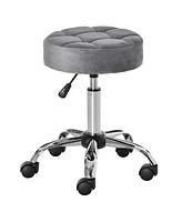 Homcom Round Vanity Stool with Height Adjustable Lift & Luxury Style Upholstery