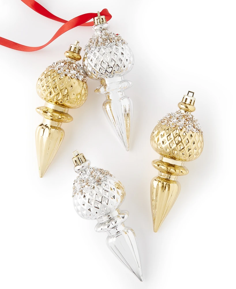 Holiday Lane Shine Bright Finial Shatterproof Ornaments, Set of 4, Created for Macy's