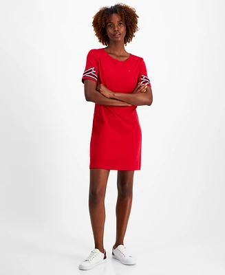Tommy Hilfiger Women's Cotton Striped Tape-Trim T-Shirt Dress