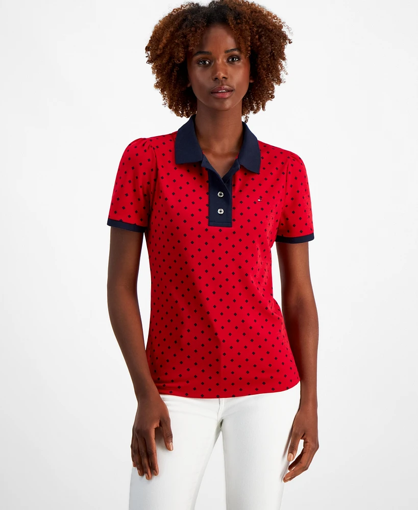 Tommy Hilfiger Women's Cotton Printed Puff-Sleeve Polo