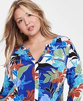 I.n.c. International Concepts Plus Size Floral-Print Zip-Pocket Blouse, Created for Macy's