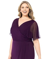 Betsy & Adam Plus Draped-Back Flutter-Sleeve Gown