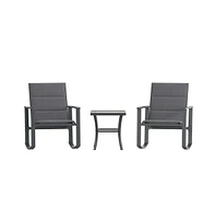 Brevyn 3 Piece Outdoor Bistro Set With Flex Comfort Rocking Chairs And Steel Framed Glass Top Table