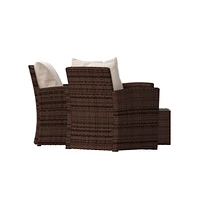Atlas 4 Piece Patio Set Contemporary Loveseat, 2 Chair And Coffee Table With Back Pillows Seat Cushions