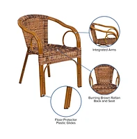 Esna Series Stacking Rattan Patio Chair With Bamboo Look Aluminum Frame And Integrated Arms