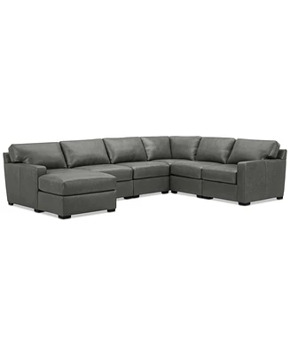 Radley 129" 6-Pc. Leather Square Corner Modular Chaise Sectional, Created for Macy's